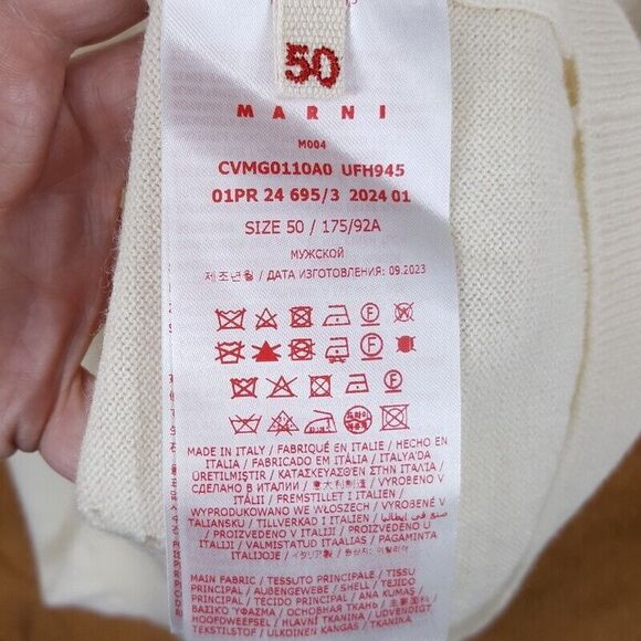 MARNI Sweater Mens Size 50 Off White Pullover VNeck Fine Wool Flowers $895 - Picture 7 of 11